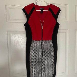 Enfocus Studio Red, Black, & White Front Zip Dress